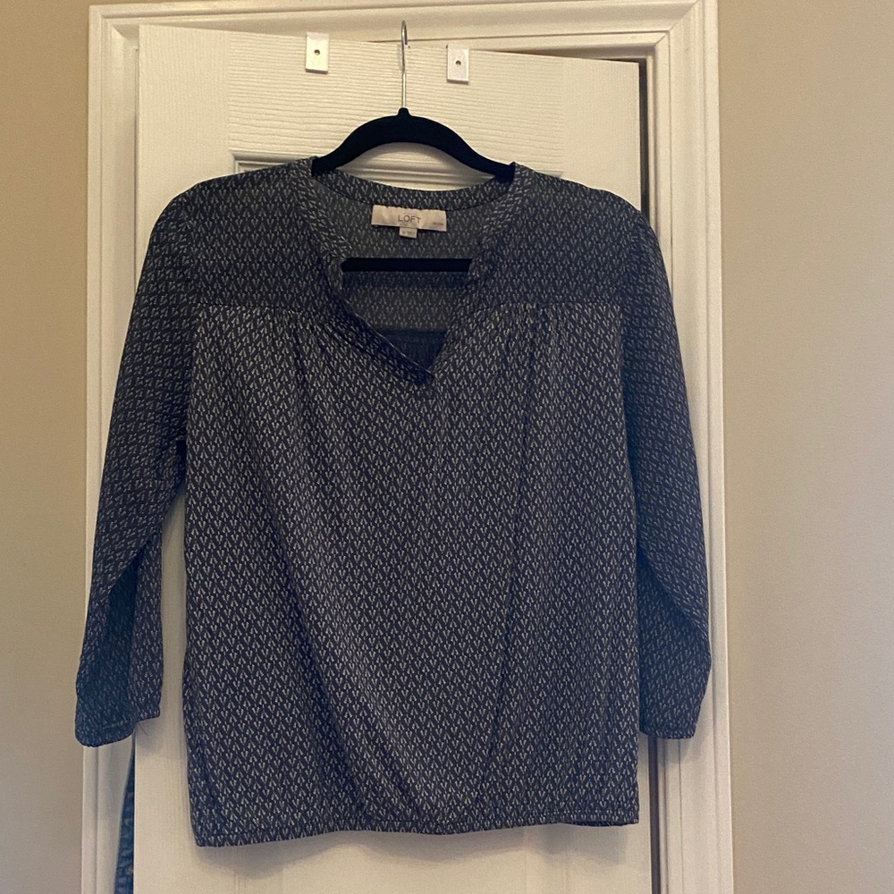 LOFT Black and White Patterned Blouse